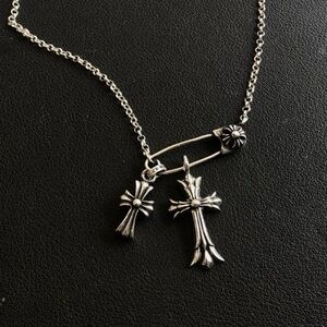 chrome hearts style cross pin necklace